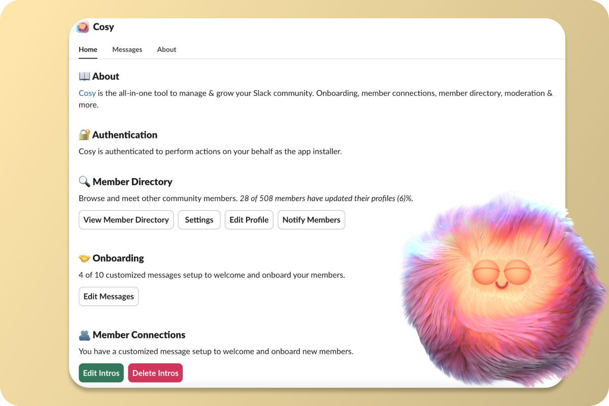 Cosy Never Leave Slack Feature